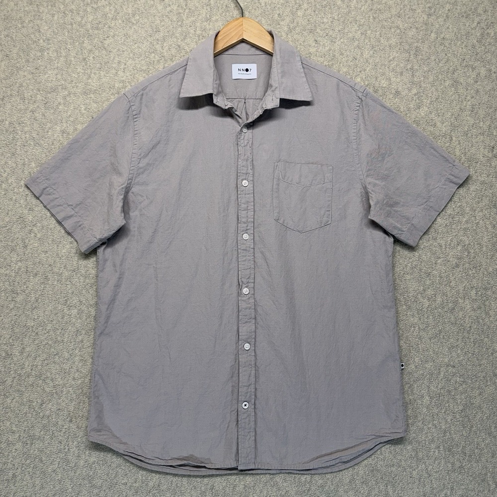 NN07 No Nationality Leon SS Shirt Gray Button Front Short Sleeve Mens Large